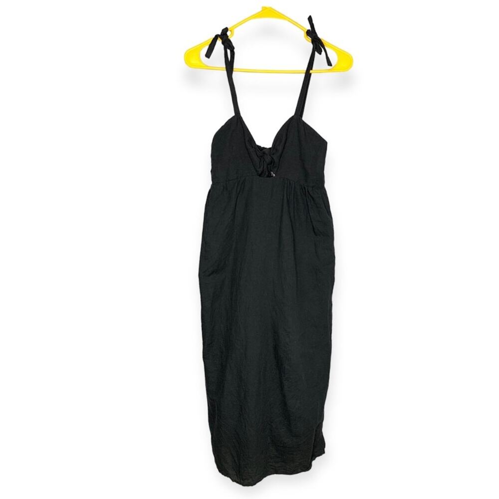 EMERSON FRY INDIA COLLECTION BLACK CAYMAN DRESS midi length organic linen sz XS - Picture 4 of 11